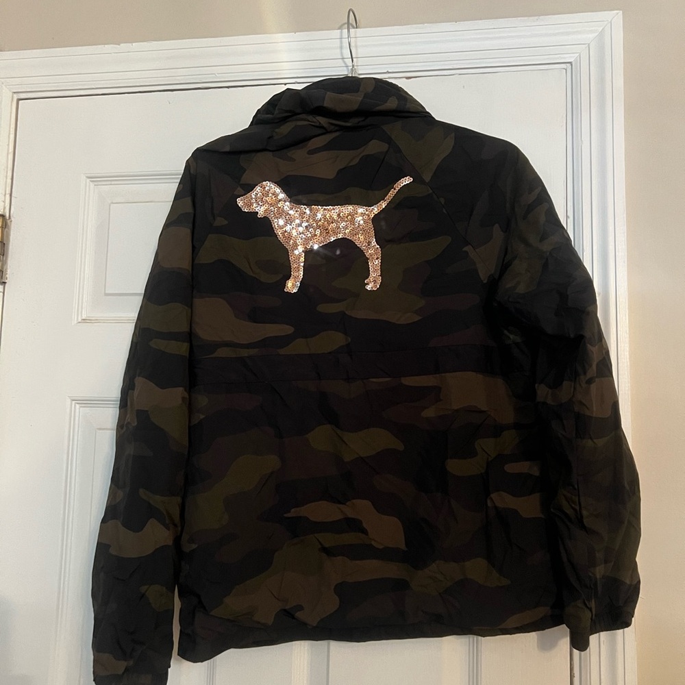 Pink by Victoria's Secret Camouflage hoodie with sequin bling and dog
